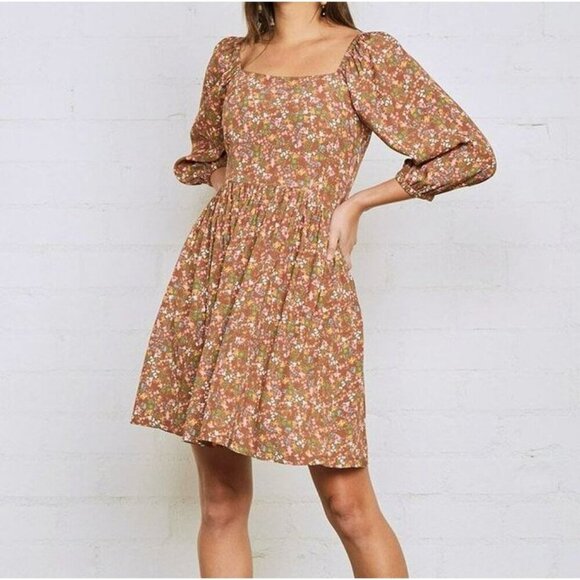 Rachel Pally Crepe Julieta Dress Multi Floral Brown Size S - Picture 1 of 6